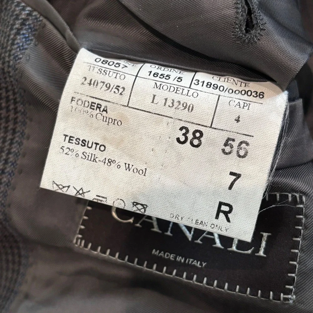 Canali Sport Coat Mens 38R‎ Grey Silk Wool Blend Micro Check Blazer Italy
